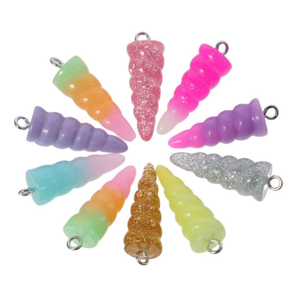 7483 50Pcs Glitter Horn Charm Unicorn Loose Beads Resin Horn Charms